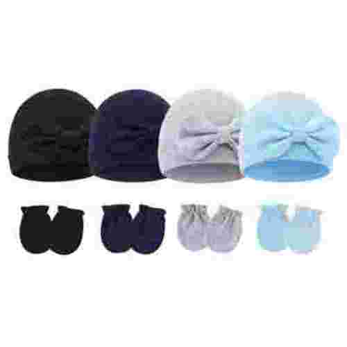 Happy Cherry Newborn Cotton Hats for Baby Boys Preemie Hats Bow Cap Hospital Hat Mittens Set Infant No Scratch Gloves Girls Beanie Cap for 0-6 Months