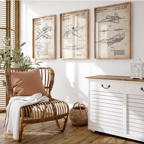 Fighter Plane Aircraft Set Of 3 Patent Prints, Aviation Wall Art, Airplane Poster, Air Force Gift, Pilot Gifts, Aircraft Art, Office Decor