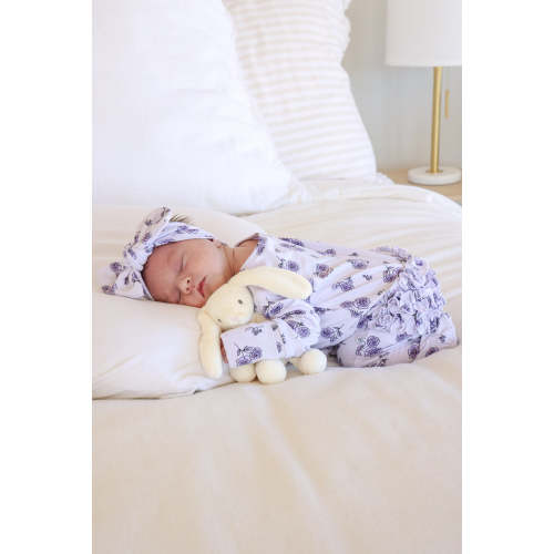 Ruffle Zipper Footie in Amethyst Garden | Caden Lane