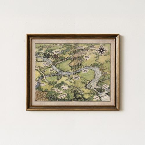 Wind in the Willows River Map | Vintage Children's Room Art | Antique StoryBook Painting | Nursery Wall Decor | Mailed Print