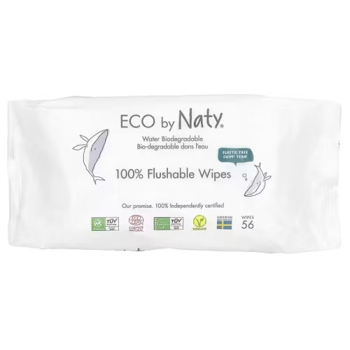 Naty, 100% Flushable Wipes, Fragrance Free , 56 Wipes