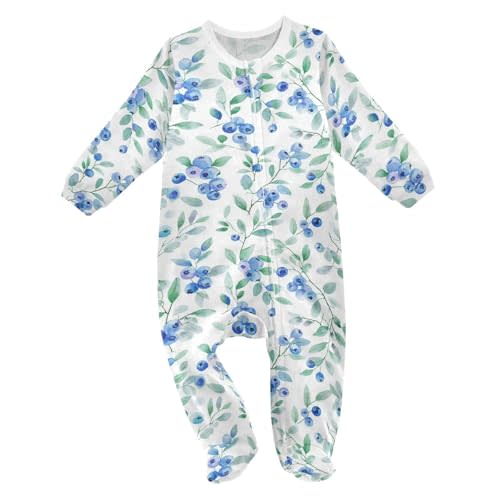 Dussdil Blueberry Leaves Baby One-Piece Footies Boys Girls Newborn Rompers Pajamas Cotton Footed Pjs