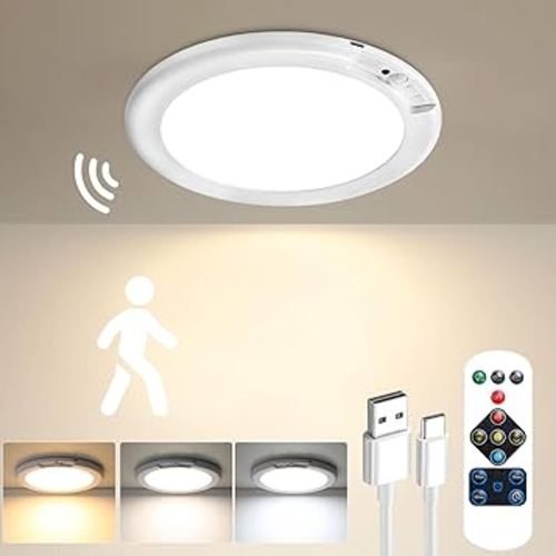 Rechargeable Motion Sensor Ceiling Light with Remote - Magnetic Wireless Ceiling Light Battery Powered for Closet Shower Stairs Shed Hallway ect