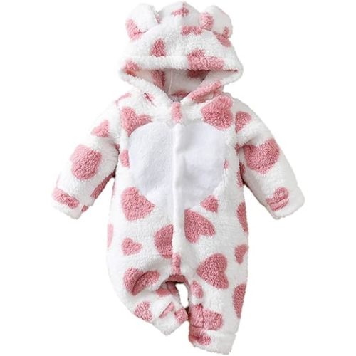 Newborn Jumpsuit Baby Girls Boys Winter Hooded Double Zipper Fleece Romper Cute Cartoon Thermal Outwear One Piece Outfits