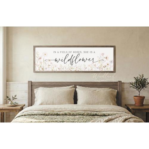 In a Field of Roses, She Is a Wildflower Framed Sign, Girls Room Decor, Nursery Wall Art, Pink Wildflowers Vintage Floral Nursery Room Sign