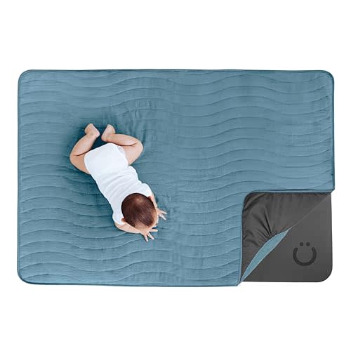 Ubbi Baby Tummy Time Floor Mat, Machine Washable, Open Water | Thick Padded Foam Play Mat for Infants & Toddlers, 40.5 x 56.5 Infant Activity Mat, Detachable Cotton Muslin Cover, Foldable