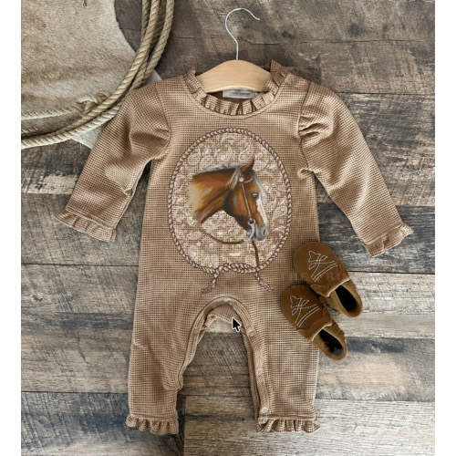 Fallen for Fall Simple Horse | Waffle Romper(cognac)(little kid) PREOR – theFRINGEDpineapple
