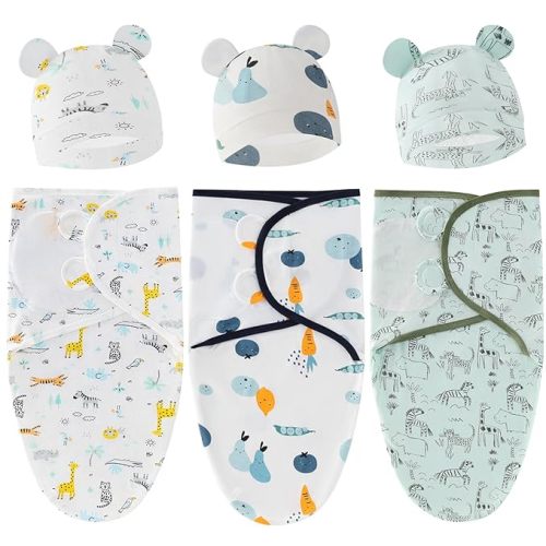 3Pack Organic Baby Swaddle Sleep Sacks, 0-3 Months Baby Girls, Boys