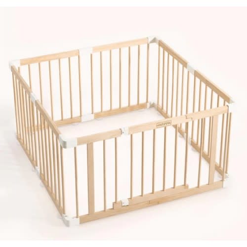 HARPPA Wooden Baby Gate Playpen | Non-Toxic Foldable DIY Adjustable Play Yard for Infants & Toddlers – Natural Finish Baby Fence for Small & Large Spaces