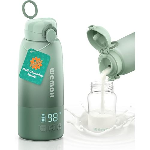 Upgraded Portable Milk Warmer with Self-Clean Function, 110W Fast Heating for Breast Milk & Formula, 16oz Large Capacity Travel Bottle Warmer, USB-C Fast Charge, Ideal for Hiking, Flights & Car Use