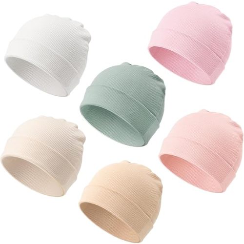 DRESHOW BQUBO 6 Pack Baby Newborn Hats Set for Unisex Infant Newborn Toddler Soft Beanie Hat for Boys Girls 0-24 Months