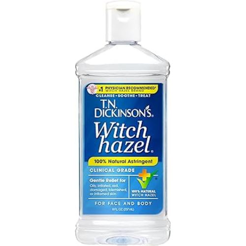 T.N. Dickinson's Witch Hazel 100% Natural Astringent | Pure Witch Hazel | Fragrance Free | Cleanses & Soothes Skin | For Face & Body | Clinical Grade | 8 Fl Oz