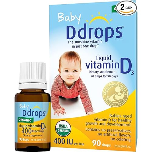Ddrops 1072834 400 IU Liquid Vitamin D3 Drops for Babies, 0.08 Fl. Oz (Pack of 2)