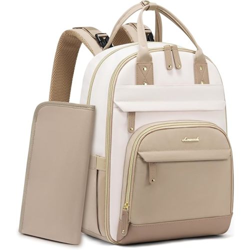 Diaper Bag Backpack, Baby Bag with Changing Pad, Large Diaper Backpack Boy Girl, Waterproof Baby Registry Bag for Mom Dad with Stroller Buckles, Beige-khaki