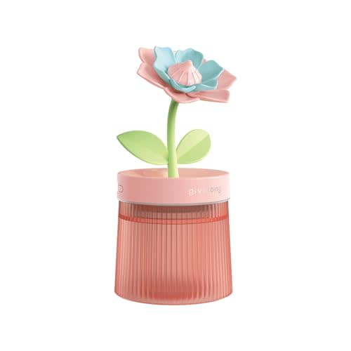 260ml Cool Mist Humidifier with Cute Flower, USB Humidifier with Light, Essential Oil Diffuser, Aromatherapy Oil Diffusers for Bedroom, Office, Plants, Yoga, SPA, Baby, Easy to Clean (Pink)