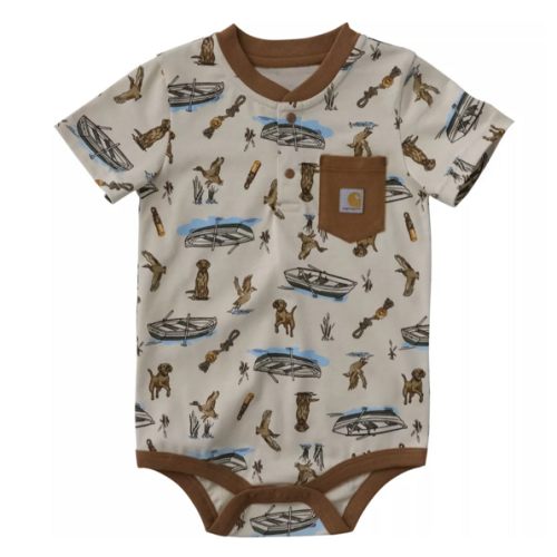Carhartt Infant Boy Short Sleeve Henley Dog Print Bodysuit, 6M,Sand at Tractor Supply Co