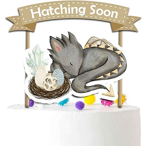 Hatching Soon Dragon Cake Topper – Fantasy Baby Shower Decorations for Dragon Theme Party, Gender Reveal and Kids Birthday Supplies