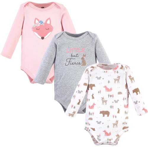 Luvable Friends Hudson Baby Long-Sleeve Bodysuits 3pk, Foxy Pink, 3-6M