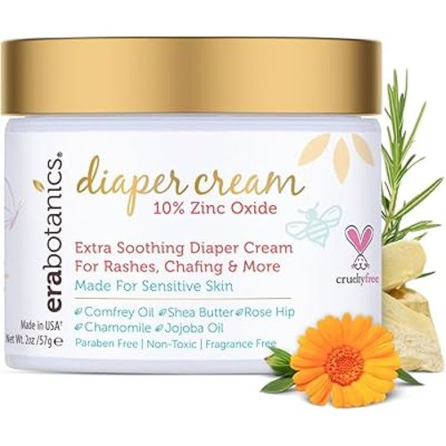 Era Organics Diaper Rash Cream For Baby - Extra Soothing and Moisturizing with Zinc Oxide, Organic Aloe Vera, Chamomile, Calendula Plus More - Gentle Butt Rash Moisturizer