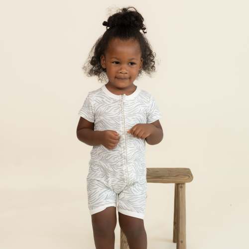 Organic Short Zip Romper - Waves