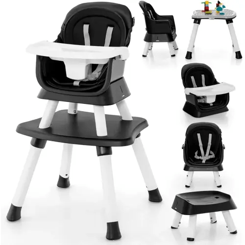 HONEY JOY 8 in 1 Baby High Chair, Convertible Highchair for Babies and Toddlers/Table and Chair Set/Building Block Table/Booster Seat/Stool/Toddler Chair with Safety Harness (Black)