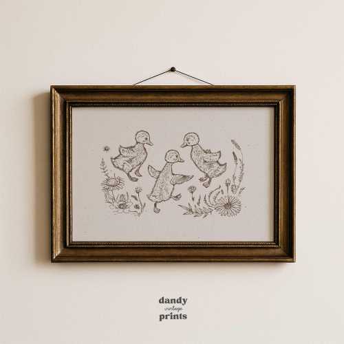 Duck Wall Art Print: Brown Vintage Cottage Core Nursery Decor (Digital Download)