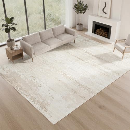 8x10 Neutral Washable Area Rugs for Living Room,Bedroom,Dining Room- Beige | Ultra Soft Low Pile Faux Wool,Non-Slip & Non-Shedding,Fade Resistant,Large Modern Abstract Carpet for Nursery Home Office
