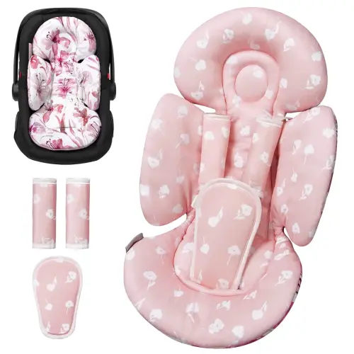 Newborn Car Seat Insert, Head and Body Support, Reversible Infant Insert Compatible with Baby Carseat, Stroller, Mamaroo Swing, Rocker, Bouncer. Baby Car Seat Cushion - Pink Floral
