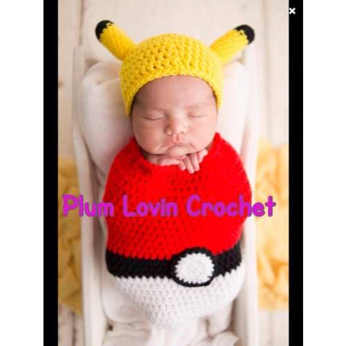Crochet cocoon swaddle/snuggle/cuddle with yellow beanie.
