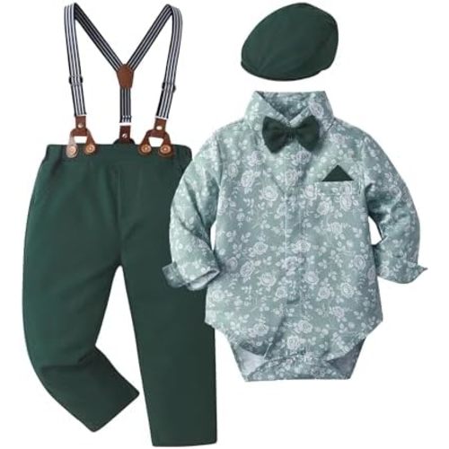 Boarnseorl Baby Boys Pants Sets,Infant Shirt+Pants+Bow Tie+Vest+Suspenders+Boutonniere,Toddler Little Kids Outfits