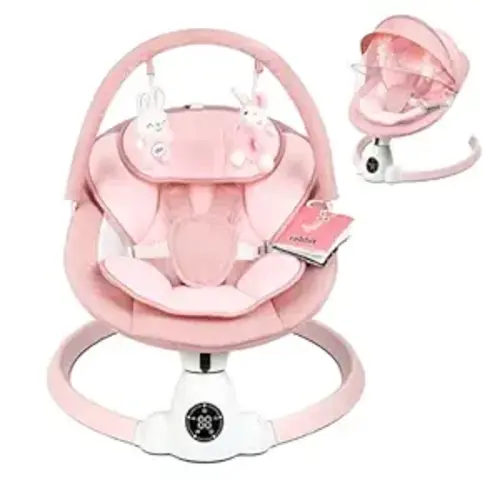 Baby Swing for Infants, Portable Electric Baby Swings with Bluetooth, 5 Swing Speed, 10 Lullabies, 5-Point Harness, Remote Control & Touch Panel - Infant Swing for Indoor & Outdoor Use, Pink