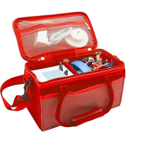 Lightweight Carrying Case for Toniebox Starter Kit – Cherry Red | Travel Organizer with Mesh Pockets & Zipper Lid for Tonies Characters