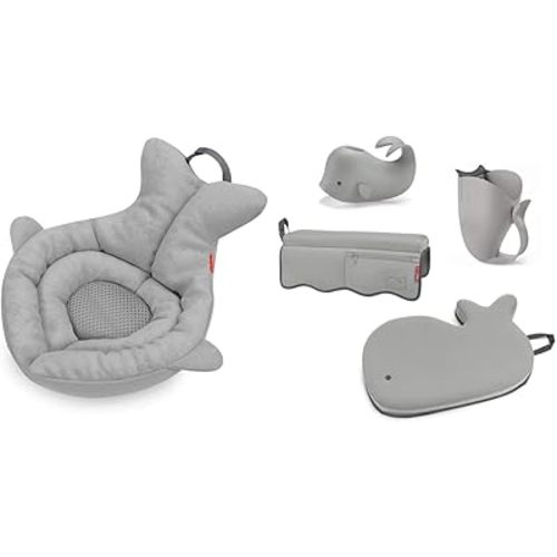 Skip Hop Moby Baby Bath Tub and 4-Piece Bath Essentials Set, Grey