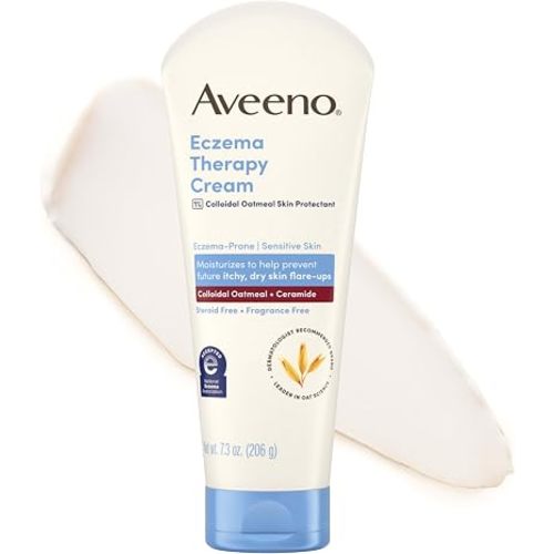 Aveeno Eczema Therapy Daily Moisturizing Body Cream for Sensitive Skin, Soothing Eczema Cream for Itchy & Dry Skin Relief, Colloidal Oatmeal & Ceramide, Steroid- & Fragrance-Free, 7.3 Oz