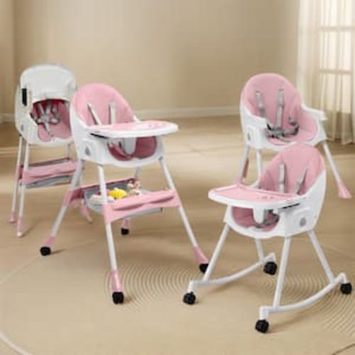 3-in-1 Portable Feeding Rocking Seat Baby High Chair in Pink