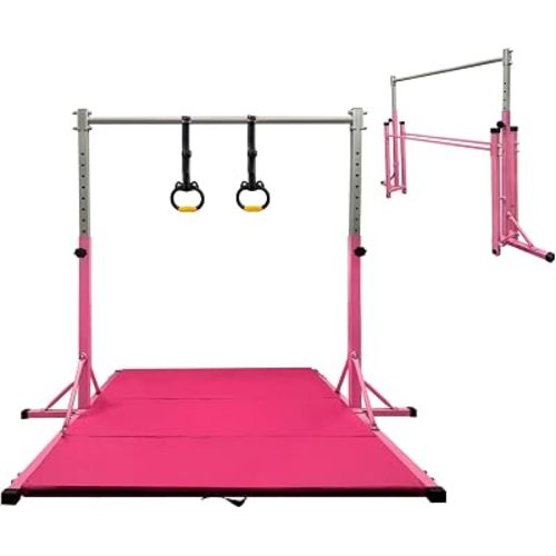 Gymnastics Kip Bar for Home Indoor Training,Horizontal Bar for Kids Girls Junior,Adjustable Arms from 3' - 5' Gym Equipment,1-4 Levels,300lbs Weight Capacity
