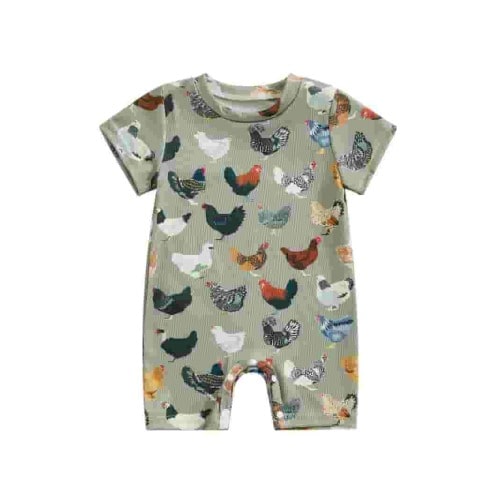 Loalirando Baby Boys Girl Farm Clothes Short Sleeve Chicken One Piece Romper Casual Jumpsuit Summer Country Stuff