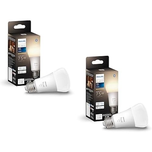 Philips Hue Smart 75W A19 LED Bulb - Soft Warm White Light - 2 Pack - 1100LM - E26 - Indoor - Control with Hue App - Compatible with Alexa, Google Assistant and Apple Homekit
