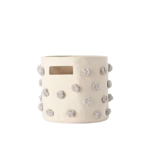 Pehr Pom Pom Basket, Pint (Grey) | 100% Cotton Canvas Storage for Nursery, Playroom & Home | Decorative Organizer | 10”D x 9”H