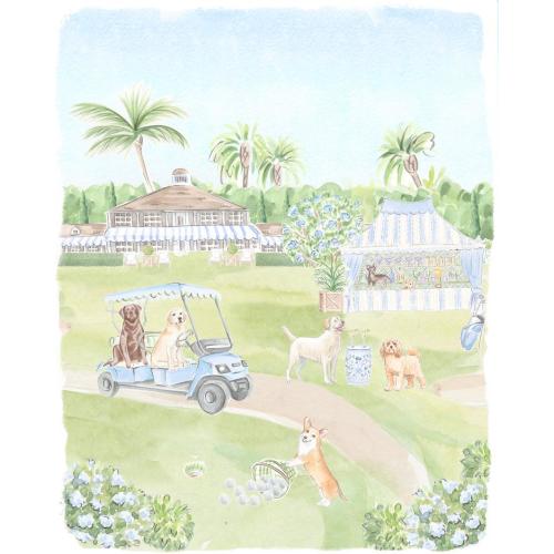 Dogs Playing Golf Nursery Art Print: Jungle Tropical Kids Room Decor