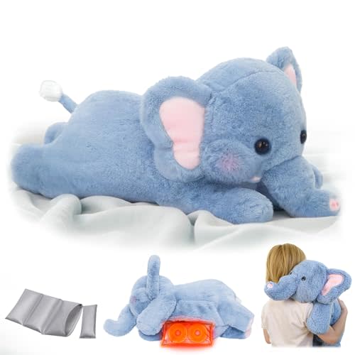 Mewaii Weighted Stuffed Animals with Microwavable Heating Pad - 5lb Adjustable, Heatable & Coolable Elephant Plush for Realistic Hug, Removable Inner Pad, Perfect Plush Gift for Kids Adults (23 Inch)