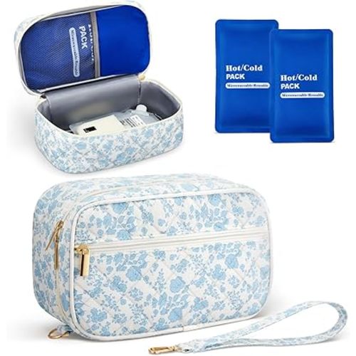Abbylike Breastmilk Cooler Travel Bag with 2 Ice Packs, Blue Floral