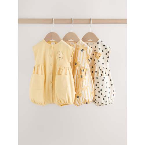 Yellow Floral Button Through 3 Pack Baby Rompers
