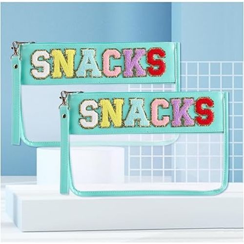 2 Pcs Snack Bags, Snack Bags for Travel,Clear Beach Pouch, Snack Bag for Car Letter Flat Pouch With Zipper, Snack Bags for Kids Small Snack Bag(Blue)