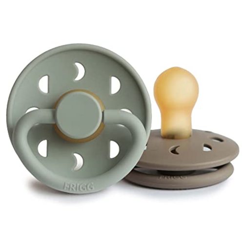 FRIGG Moon Natural Rubber Baby Pacifier | Made in Denmark | BPA-Free (Sage/Portobello, 0-6 Months) 2-Pack