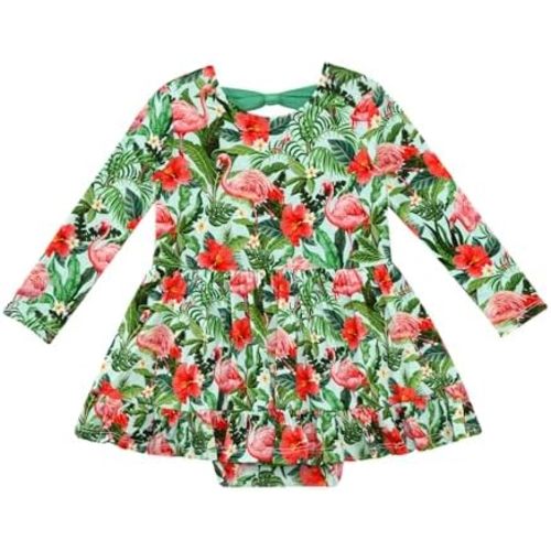 Baby Girl Bodysuit Dress Long Sleeve Twirl Dresses Bamboo Viscose Clothes with Snaps for Easy Diaper Changes