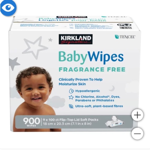 Kirkland Signature Baby Wipes, Fragrance Free, 9 Packs of 100