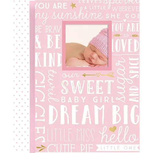 Lil' Peach First 5 Years Baby Memory Book, Newborn Milestone Keepsake Journal Scrapbook, Gift For New And Expecting Parents, 46 Fill In Pages, Pink