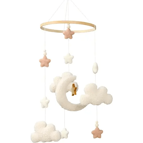 Crib Mobile for Boys Girls, Cute Stars Moon Cloud Boho Gender Neutral Hand-Crocheted Mobile for Baby Nursery Ceiling Mount Unisex