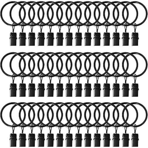 42 Pack Curtain Rings with Clips 1.5" Interior Diameter,Metal Drapery Clips with Rings,Black Curtain Clips,Strong Vintage Decorative Rustproof Drapery Ring with Hooks for Bathroom,Bedroom and Kitchen